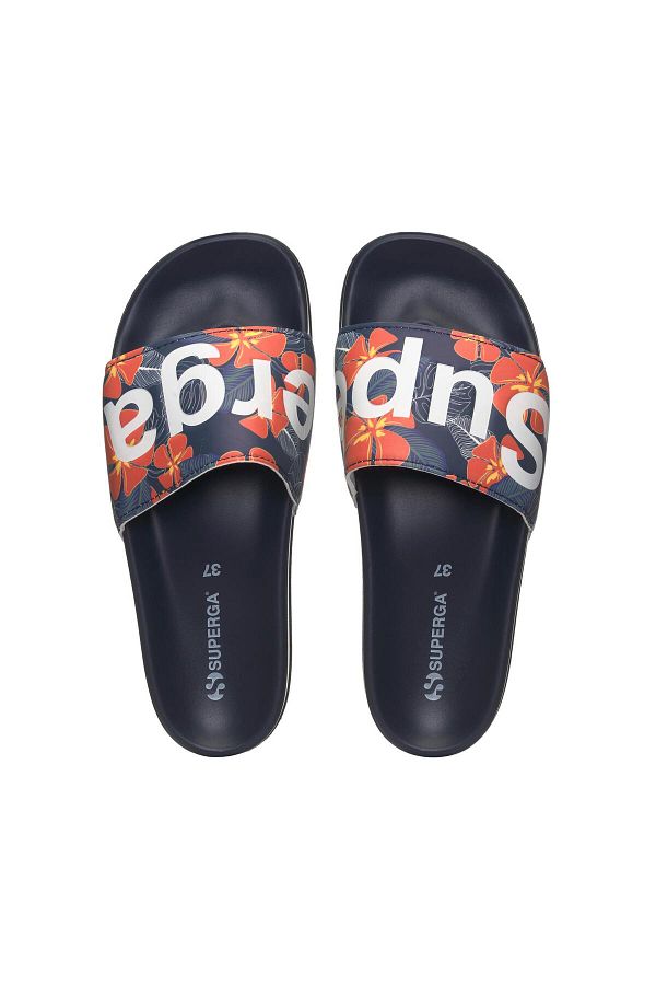 Superga 1908 Model Hibiscus Patterned Unisex Blue Orange Polysoft Slippers Trendyol