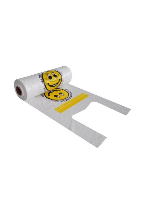 Kalbi Ticaret-Roll Bag Large Smiling Face Printed Bag Rusty Undershirt Bag Grocery Store Bag White Bag 1
