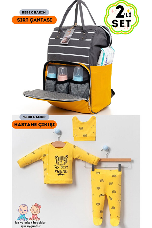 sahra bebek 2'li Doğum Seti (LEKE TUTMAZ,SU GEÇİRMEZ TERMAL BEBEK BAKIM ÇANTASI VE %100 PAMUK HASTANE ÇIKIŞI)