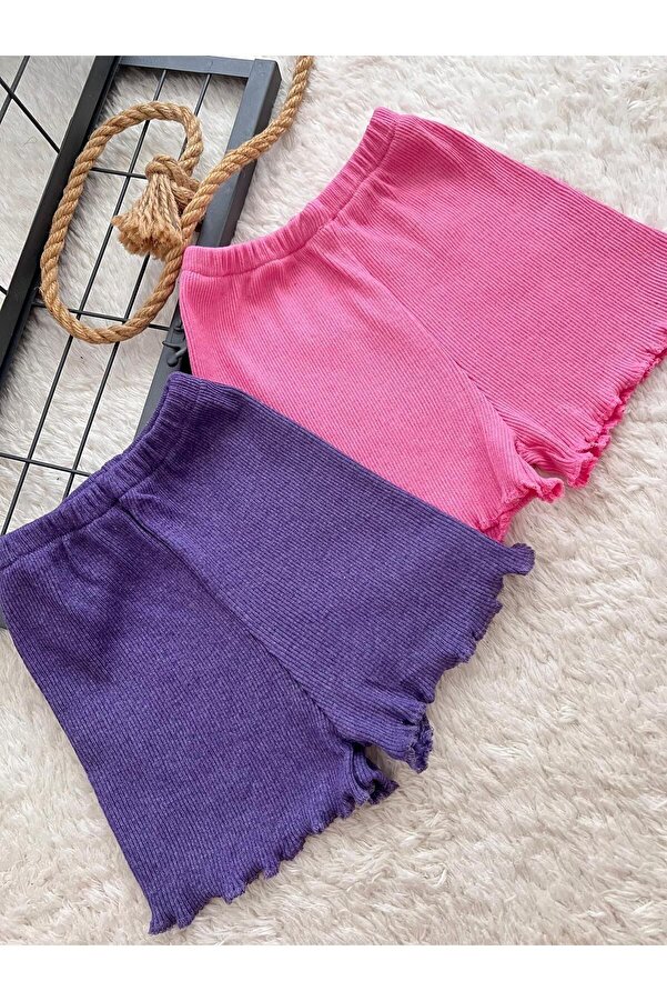 BAHNUR 2'li BEBEK PEMBE VE MOR FİTİLLİ RİBANA ŞORT ALT GİYİM