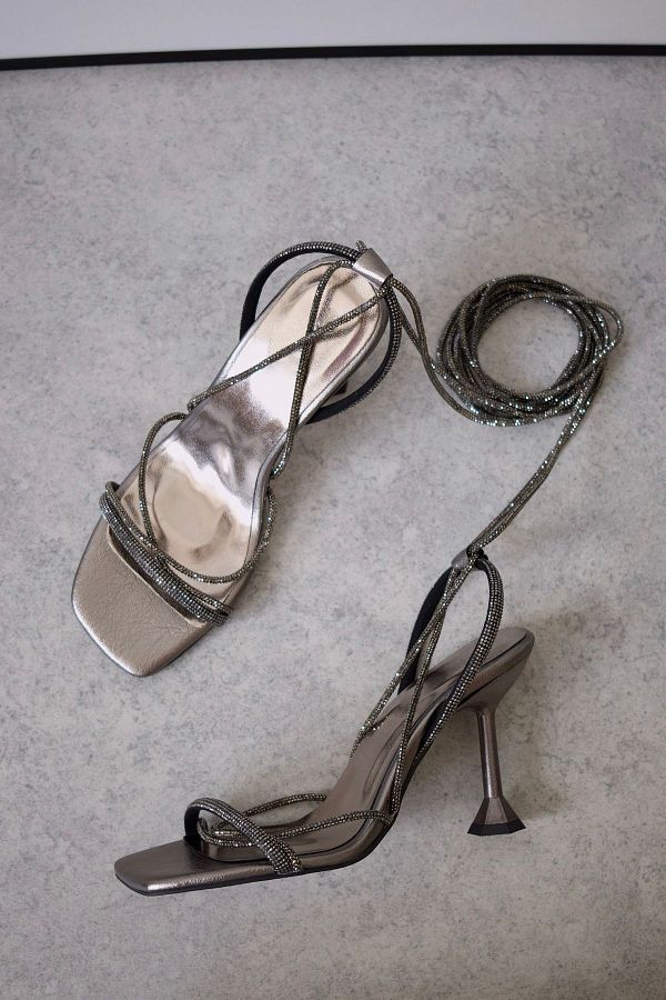 Silver diamond strap heels on sale
