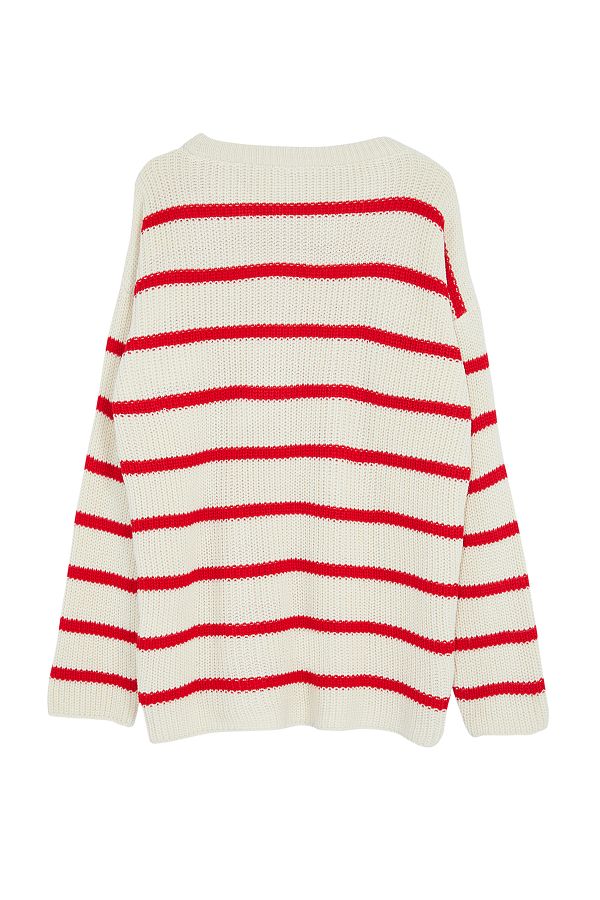 Trendyol Collection Wide Fit Cream Striped Knitwear Sweater Twoaw23Kz00720 Trendyol