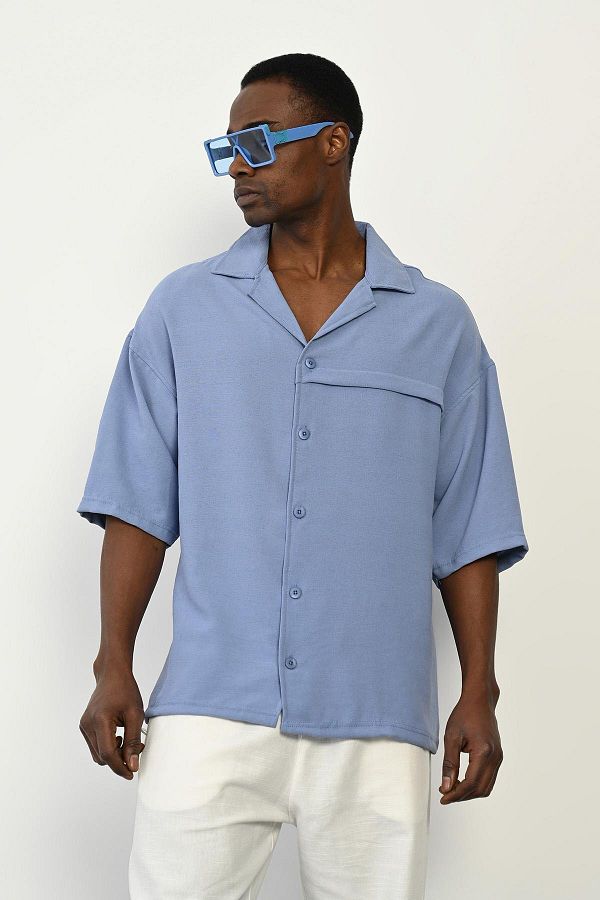 Rocqerx-R-3960 Model Short Sleeve Shirt with Apache Collar and Front Placket 1