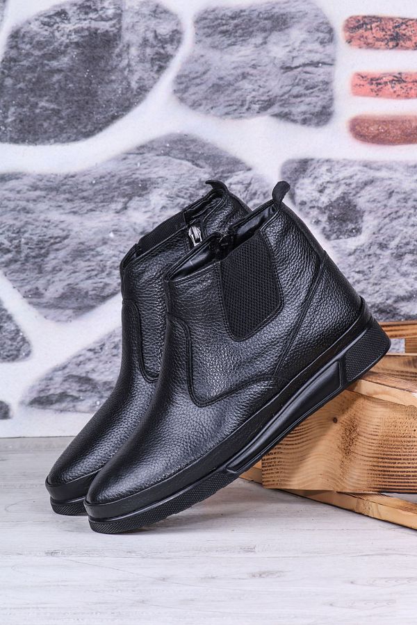 Ghattix-926 Ghete de iarnă pentru bărbați, din piele naturală, cu fermoar elastic 1