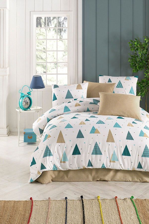 Tabu Home-طقم غطاء لحاف مزدوج أبيض منقط على شكل مثلث 1