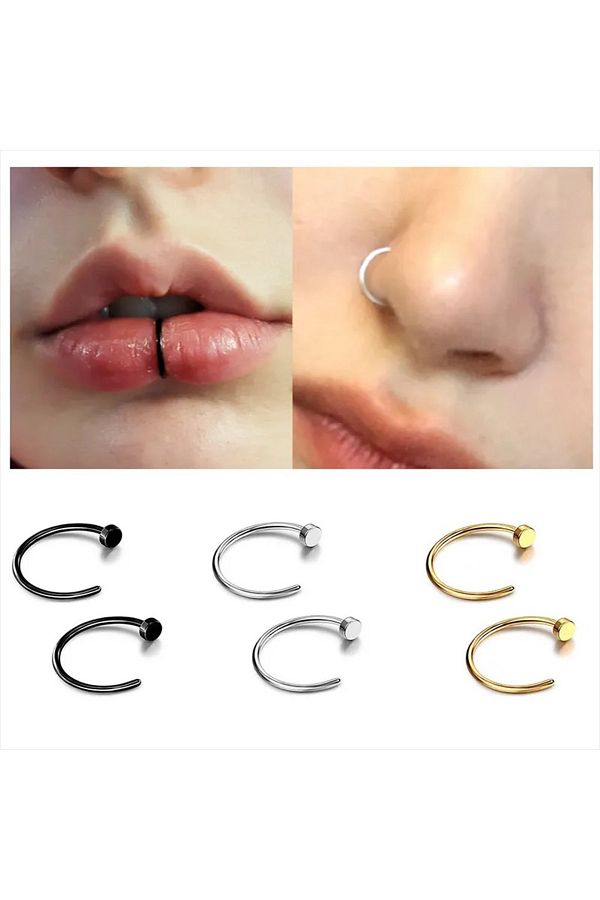 Choice 2 6Pcs Fake Nose Rings for Women 316L Stainless Steel Lip Rings Labret Ring Nostril Hoop Piercin. Trendyol
