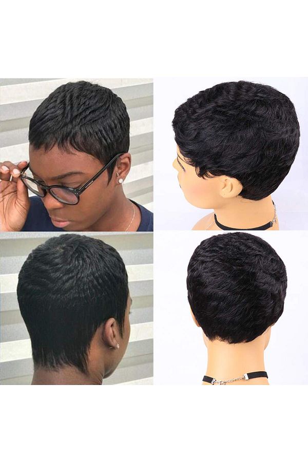 Choice Short Straight Human Hair Wigs Natural Color Brazilian Remy Hair Pixie Cut Wig Cheap Human Hair W. Trendyol