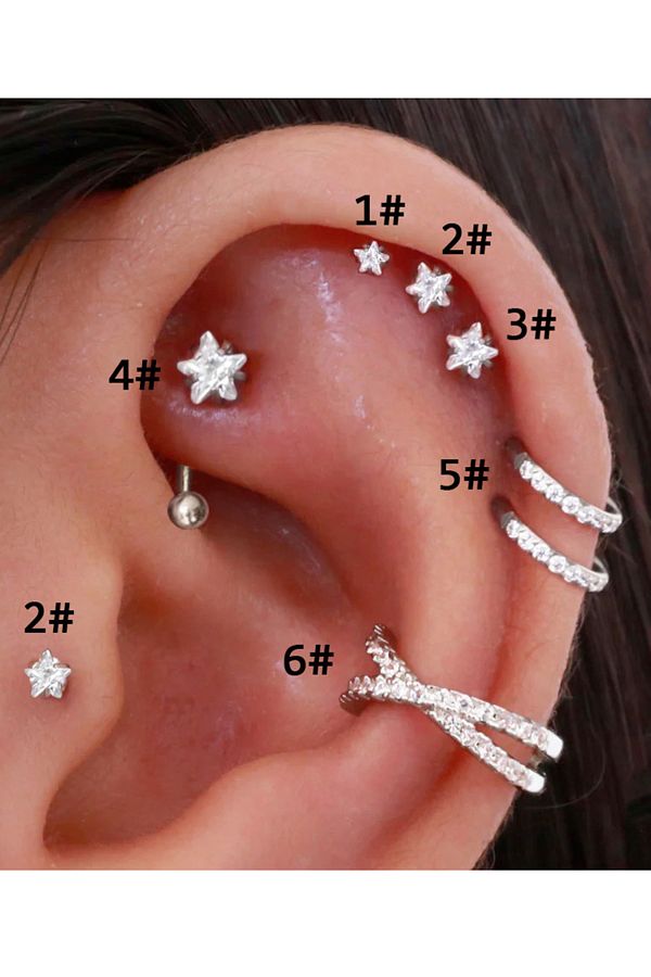 Choice Helix Piercing Star Earrings Women 1pc Trend 2023 Zircon Lobe Rook Piercing Tragus Daith Cartilag. Trendyol
