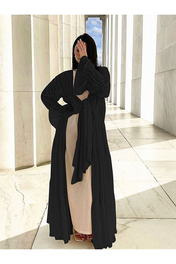 Choice Ramadan Eid Tunic Puff Sleeve Cardigan Muslim Abayas Kimono Musulmane Dubai Fashion Muslim Dress Trendyol