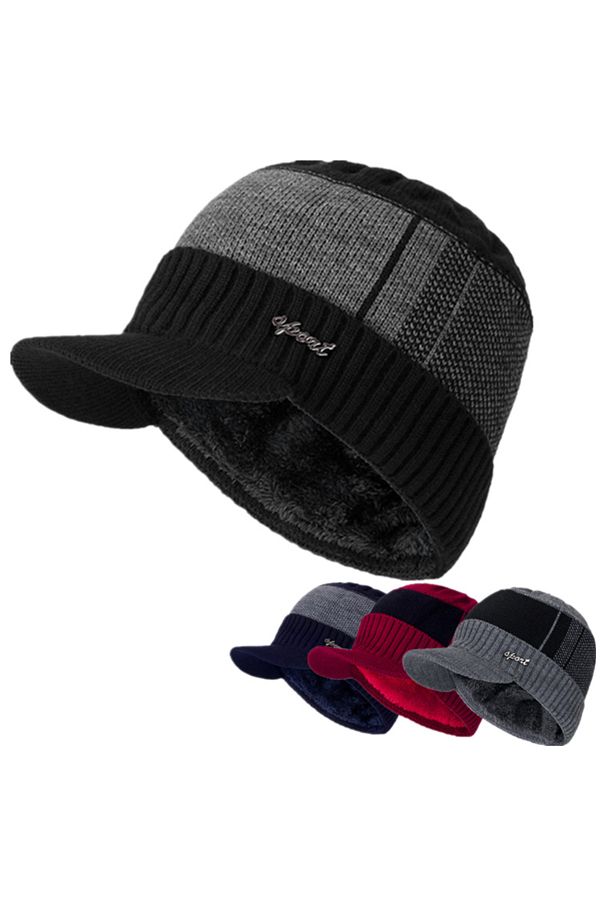 Choice New Unisex Warm Winter Hat With Brim Add Fur Lined Beanie Hat Sports Label Thicken Winter Hats Fo. Trendyol