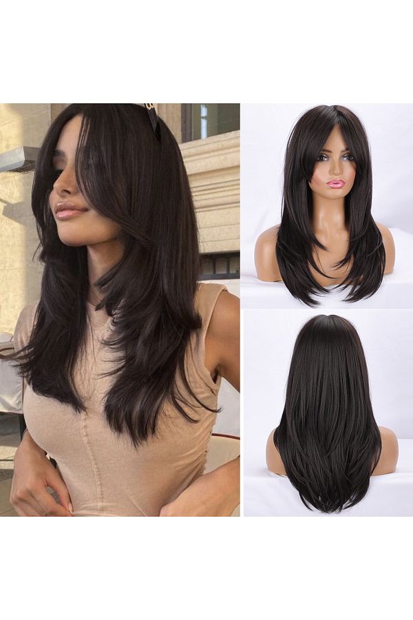 Black wig with side bangs shop
