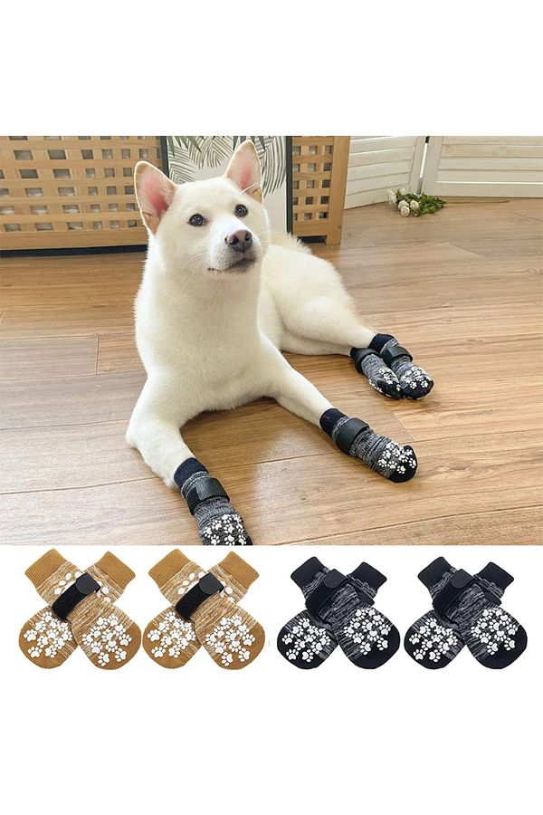 Choice Anti Slip Dog Socks 4Pcs Paw Protector Traction Control Adjustable Indoor Wear Knitted Pet Socks Trendyol