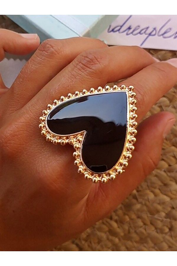 Choice AENSOA Bohemian Heart Gold Color Rings for Women BOHO Love Heart Round Enamel Ring 2022 Female Fi. Trendyol