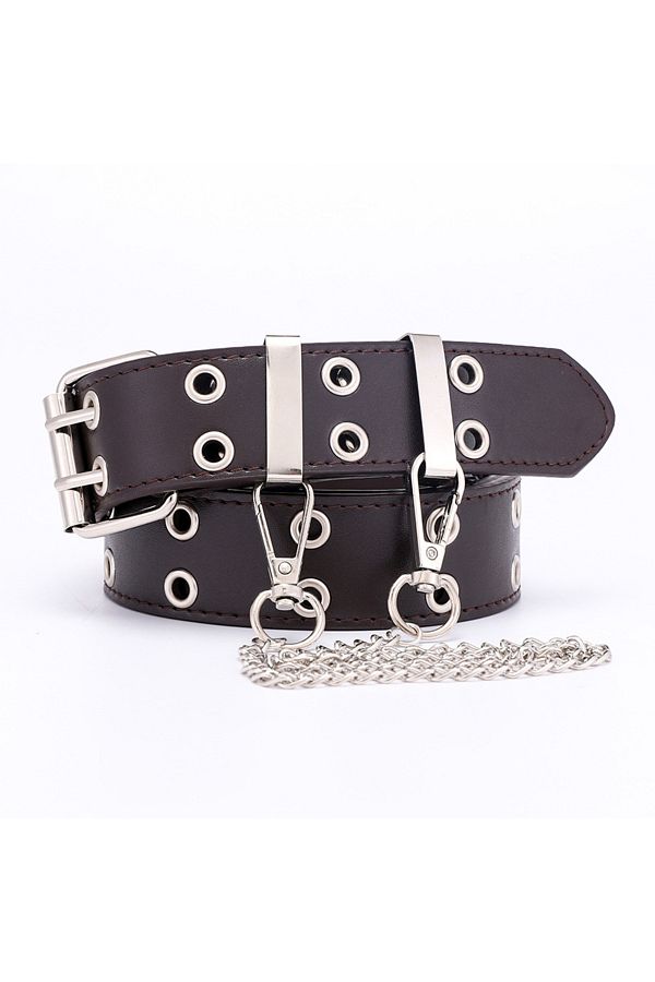 Choice Women Double Ring Belts Double Hole Eyelet Grommet Leather Buckle Punk Pin Belt Leisure Dress Jea. Trendyol