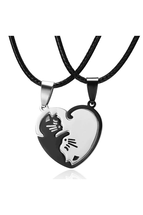 Choice Stainless Steel Love Heart Round Yin Yang Pendant Necklaces Cute Hug Cat Couple Necklace Trendyol