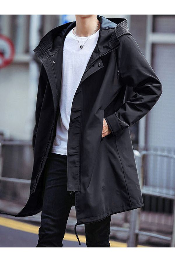 Black trench coat mens with hood cheap