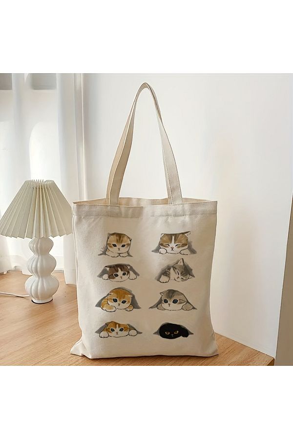Choice 1pc Cute Cats Luggage Bags Harajuku Cartoon Vintage Shopping Canvas Bag Funny Women s Shoulder Ba. Trendyol