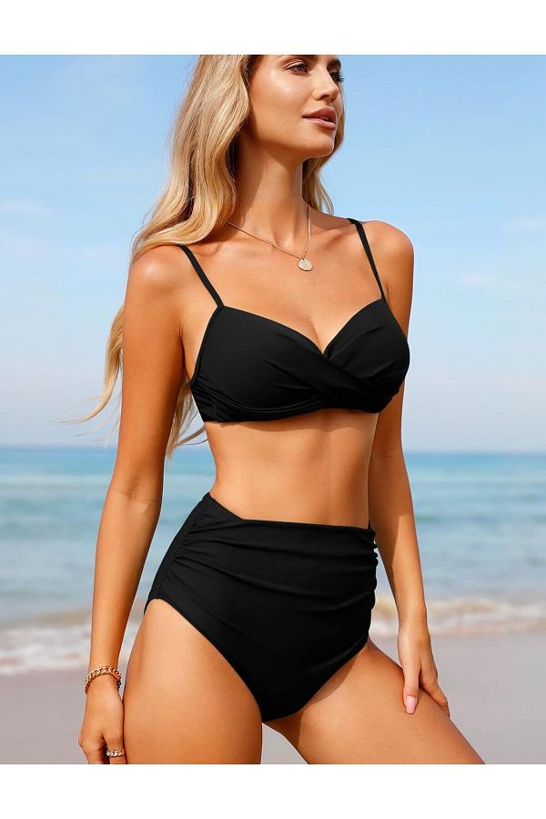 BONETA DE TART High Waist Push Up Bikini Tummy Control Swimsuit Underwired Ruched Halter 2 Piece Set Trendyol