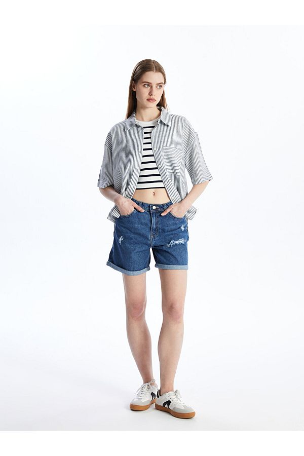 LC Waikiki Ripped Detailed Boyfriend Fit Women s Jean Shorts Trendyol