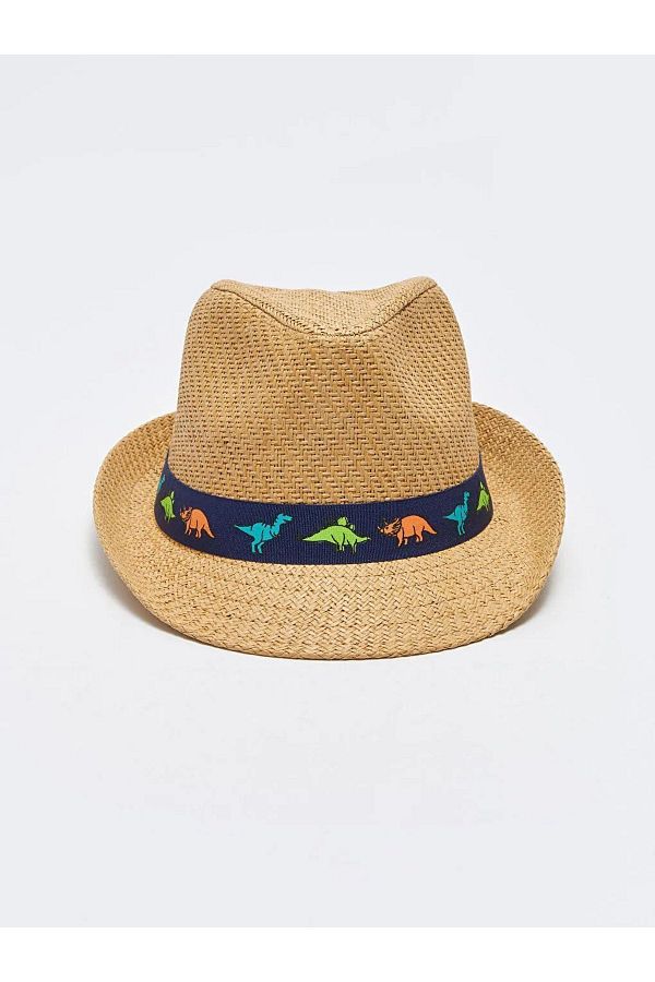 LC Waikiki-Lcw Accessories Dinosaur Pattern Ribbed Boy's Straw Fedora Hat 1
