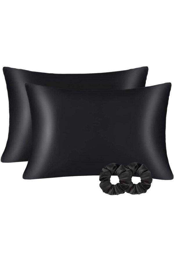 Tinybabyconcept-100% satin de mătase 50x70 cm 2 fețe de pernă și 2 catarame Culoare neagră 1