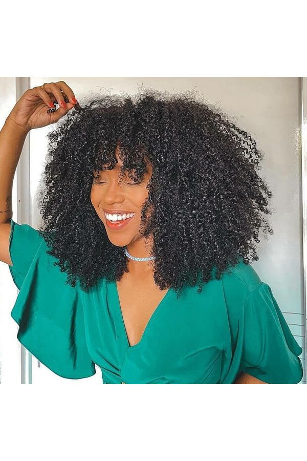 Choice Mongolian Afro Kinky Curly Human Hair Wigs with Bangs Short Brazilian Remy Human Hair Machine Mad. Trendyol