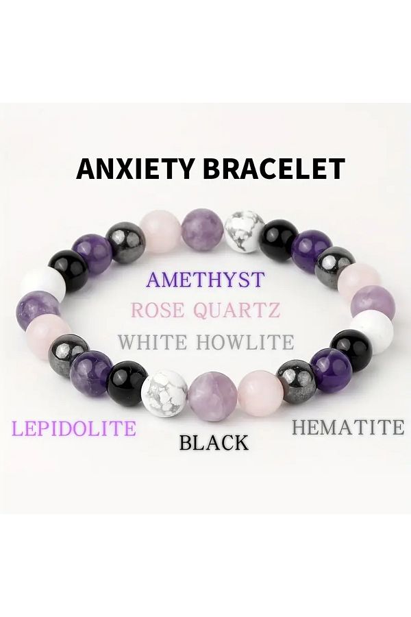 Choice Stress Relief Bracelet Amethyst Black Tourmaline Clear Quartz Hematite Lepidolite Rose Quar. Trendyol