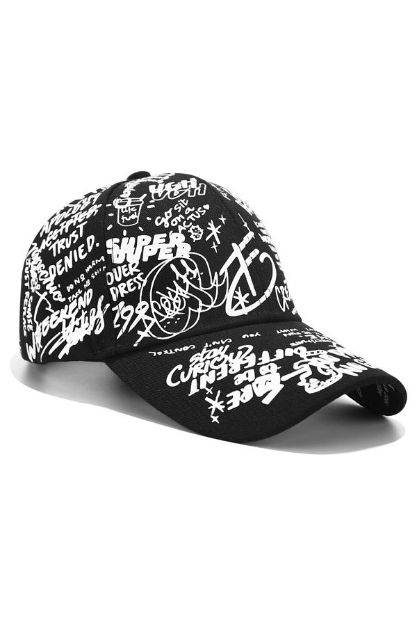 Choice Korean version of the graffiti personality baseball hat tide men and women casual wild black shad. Trendyol