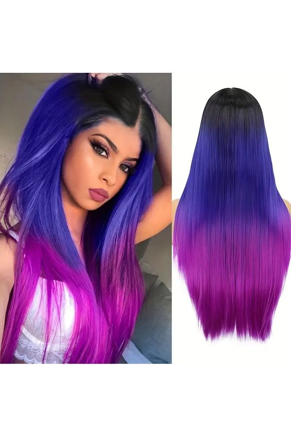 Choice Ombre Rainbow Black Blue Purple Long Straight Synthetic Wigs for Women Red Black Cosplay Wig for Trendyol