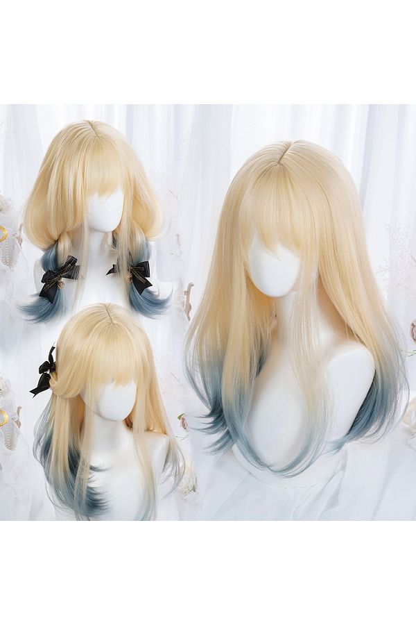 Choice MSIWIGS Women Synthetic Lolita Wig Long Straight Ombre Two Tone Silver Grey Blue Hair For Cosplay. Trendyol