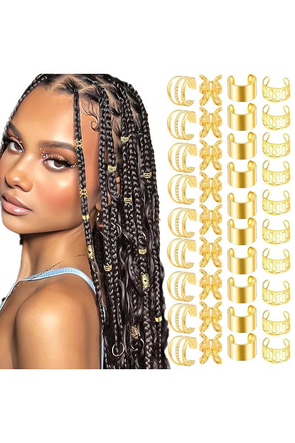 Choice 40PCS Hair Jewelry for Braids Gold Hair Cuffs Multi Style Rings Adjustable Hair Beads for Braid L. Trendyol