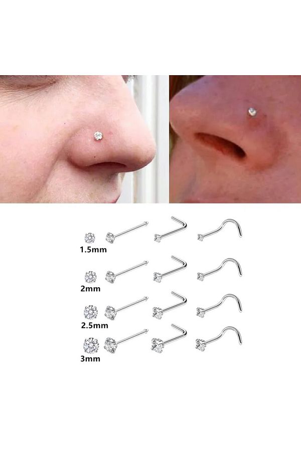 Choice 20G 316L Stainless Steel Zircon Nose Piercing Stud 4 12PCS L Shaped Nose Ring for Women and Men Trendyol