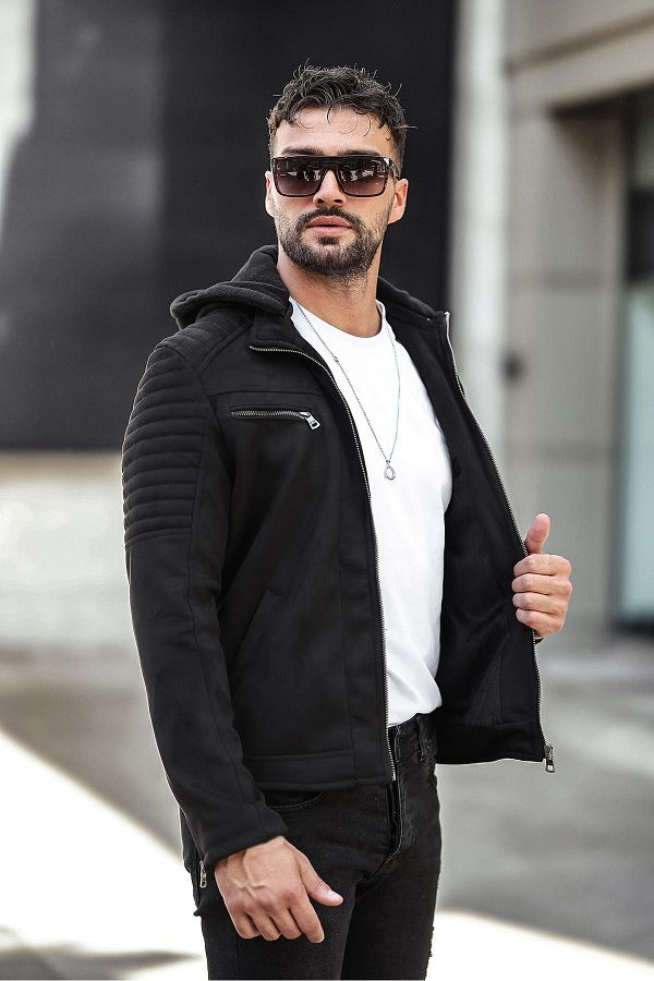 Suede hooded jacket men's top