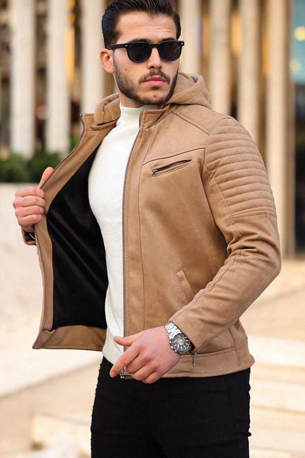 Suede hooded jacket men's 2025
