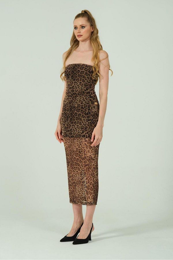 OPIA stanbul LE PANTER Mesh Printed Dress Midi Length Trendyol