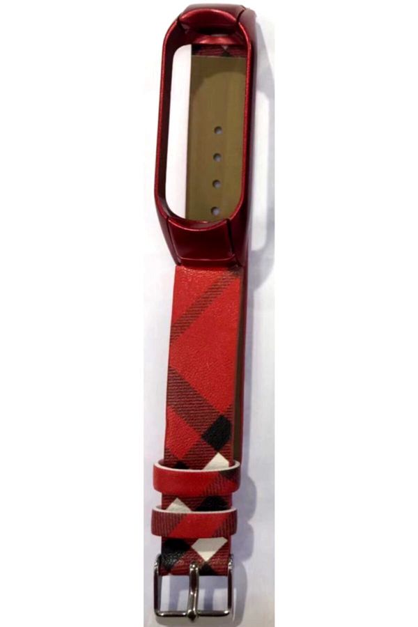 ucuzmi Xiaomi Mi Band 3 4 Smart Bracelet Cord Strap Metal Body Burberry Red Buckle Patterned Series Trendyol