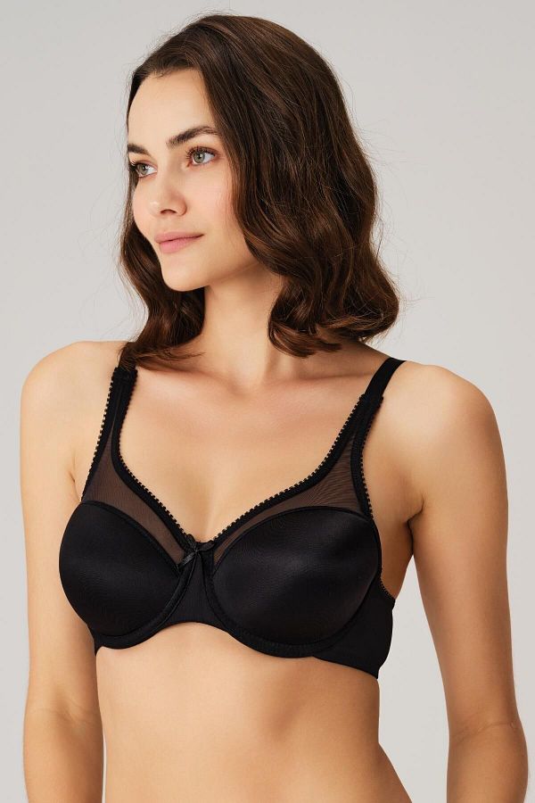 Anıl-Γυναικείο Μαύρο Underwire Tulle Un Supported Compressor Minimizer Bra 3606 1