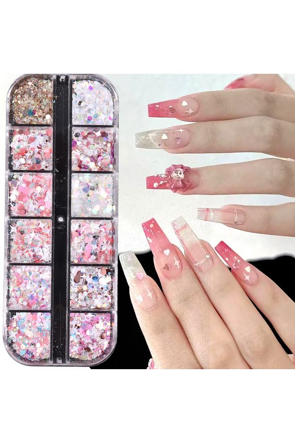Choice Glitter Sequin Mix Star Heart Shape Colorful Nail Sequins for Holographic Shaker Nail Art Flakies. Trendyol
