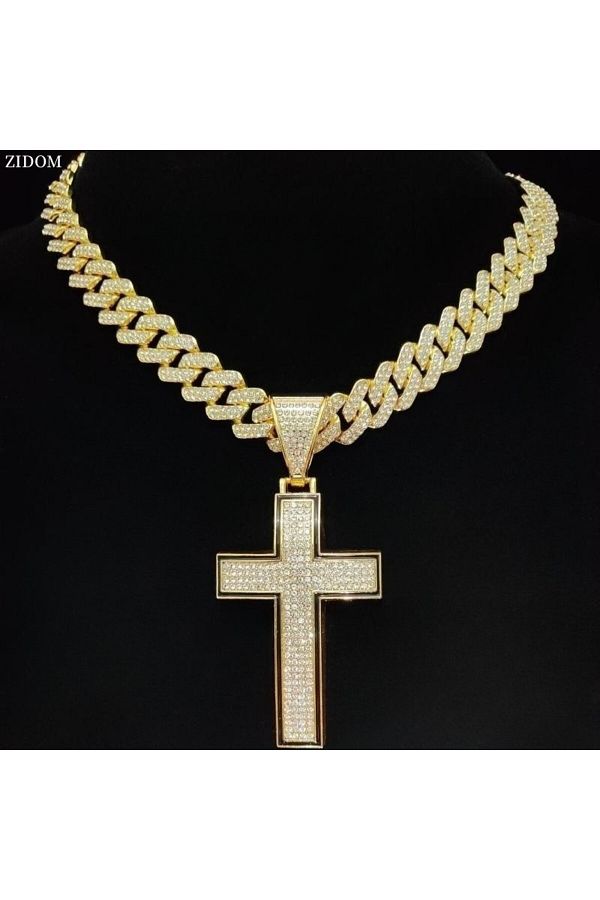 Choice Men Women Hip Hop Cross Pendant Necklace with 14mm Cuban Chain Hiphop Iced out pendants Necklace. Trendyol