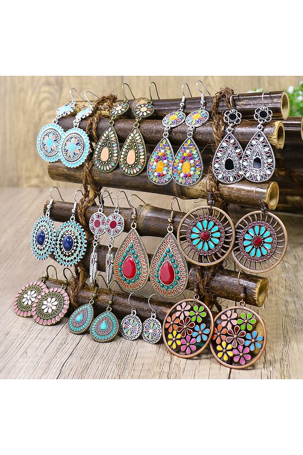 Choice Boho Earrings Multi Piece Set Geometric Shape Colorful Earrings Set Small Cute Trendy Accessories. Trendyol