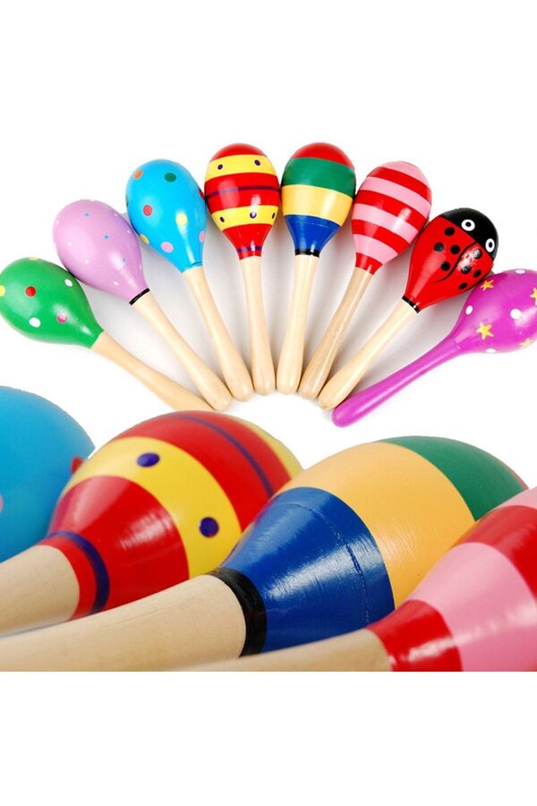 Modellino Ahşap Marakas Dadi Dum Müzik Ritim Ses Algı Çocuk Bebek Çıngırak - 1 Adet