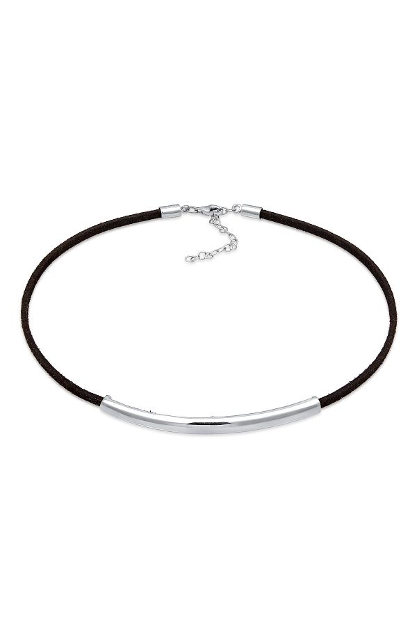 ELLI-Schwarze Halskette Choker - 925 Sterling Silber, Synthetisches Leder 1