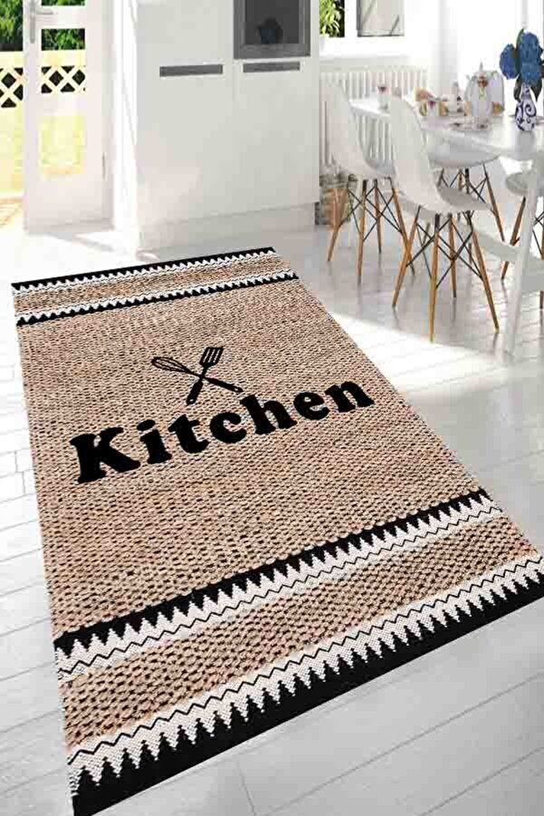 eco concept Decorative Jute Look Kitchen Rug - Straw Pattern, Non-Slip ...