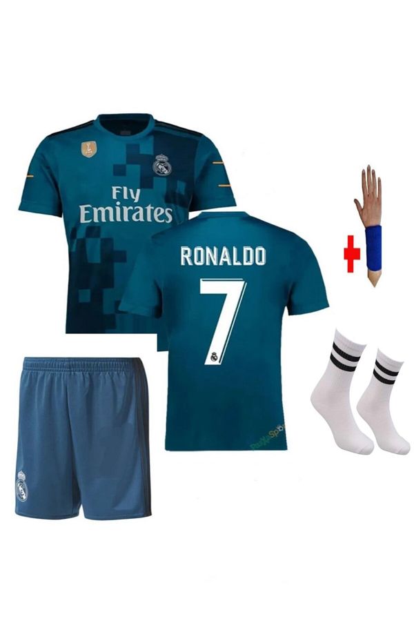yenteks 2018 Champions League Ronaldo Turquoise Blue 4 Piece Kids Jersey Set R.madridd Trendyol