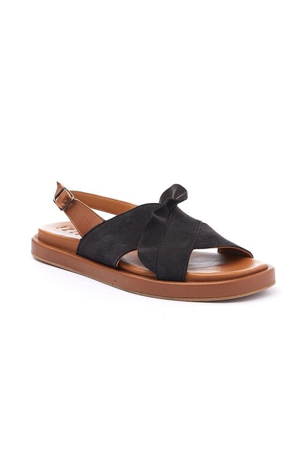 Deriderim Women s Summer Sandals Black Genuine Suede Sole Brown Soft Leather Ankle Strap Trendyol