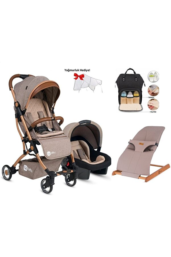 4KİDS Kabin Boy Travel Sistem Bebek Arabası Bebek Ana Kucağı % 100 Kayın Ağacı Bebek Bakım Çantası