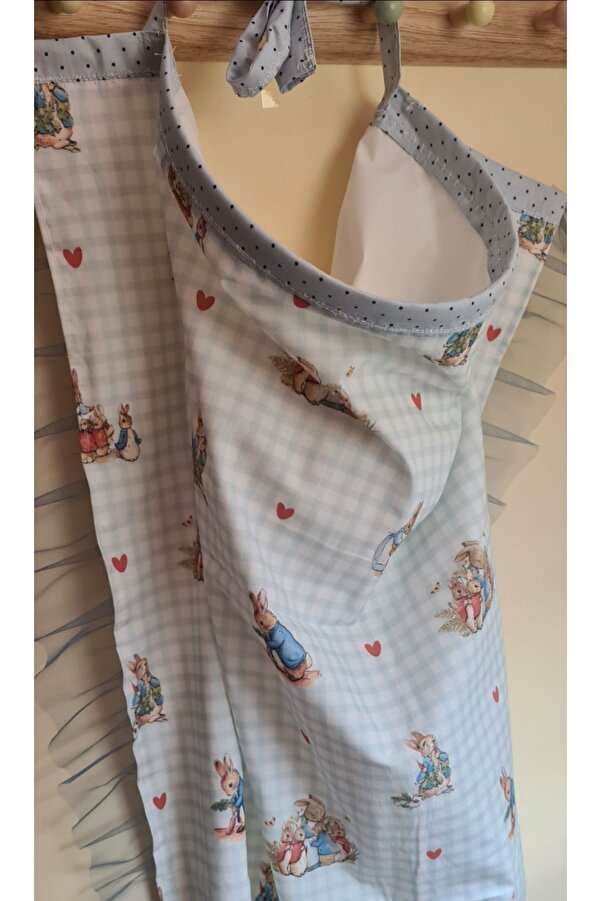 Leylace Mavi Peter Rabbit desenli pamuk poplin, balenli bebek emzirme önlüğü, örtüsü 3