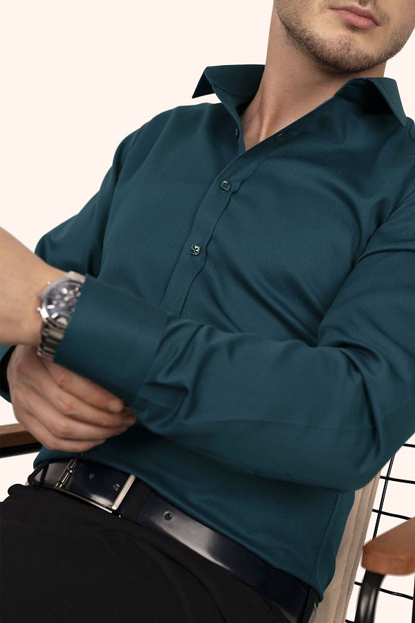 Etikmen-Smaragdově zelená Slimfit pánská košile - čtvercový knoflík, dárková krabička 1