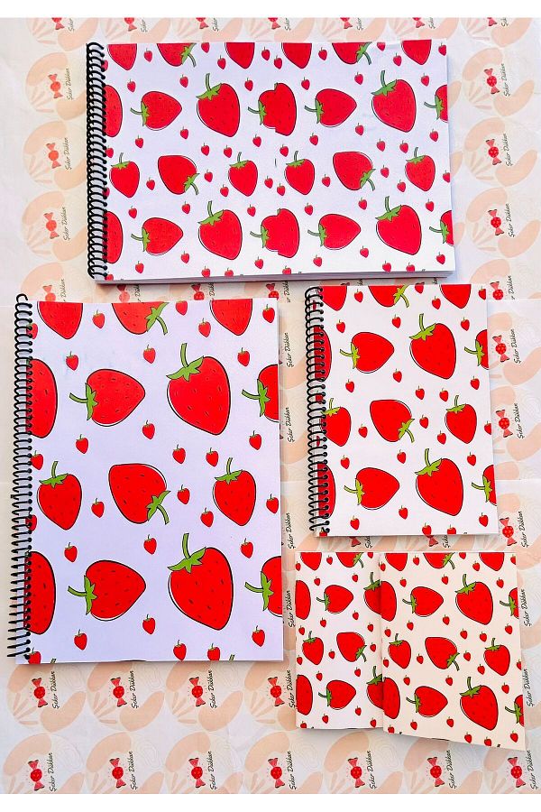ÖZ KIRTASİYE-5-Piece Strawberry Notebook Set - Picture Notebook, School Notebook and Notepad 1
