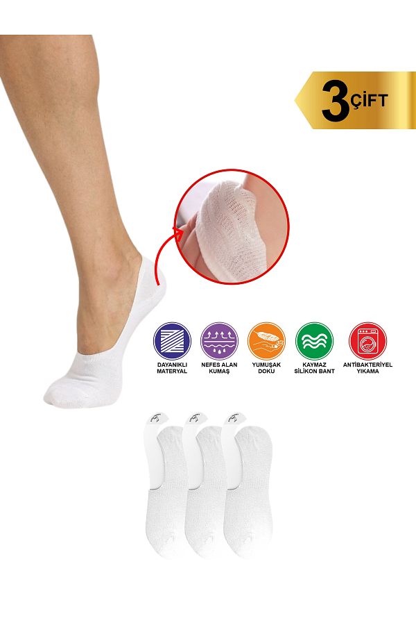 Sweex Men s Invisible Non Slip Heel Silicone White Ballerina Socks Pack of 3 Trendyol
